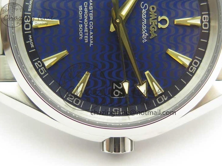 0418 Aqua Terra 150M SS VSF 1:1 Best Edition Blue Wave Textured Dial YG Hand on SS Bracelet A8500 Super Clone Sporty 8026